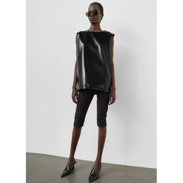 The Frankie Shop Amaris Crackled Faux Leather Tank Top – Black, view 6