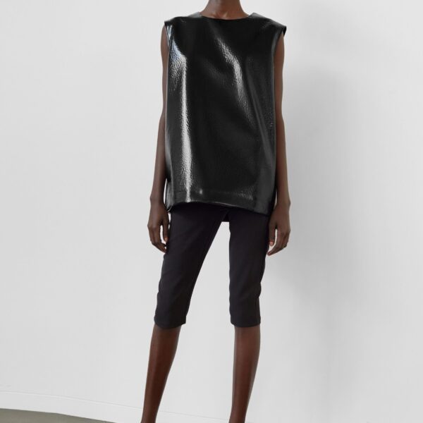 The Frankie Shop Amaris Crackled Faux Leather Tank Top - Black - Oversized Minimalist Tops in Black - Shop at Coveti