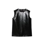 The Frankie Shop Amaris Crackled Faux Leather Tank Top - Black - Oversized Minimalist Tops in Black - Shop at Coveti
