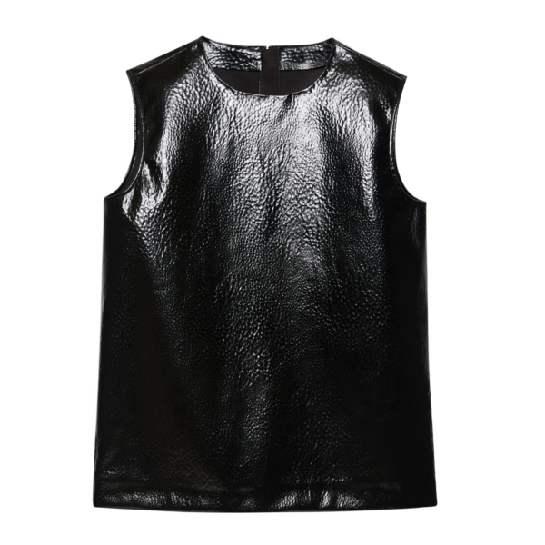 The Frankie Shop Amaris Crackled Faux Leather Tank Top - Black - Oversized Minimalist Tops in Black - Shop at Coveti