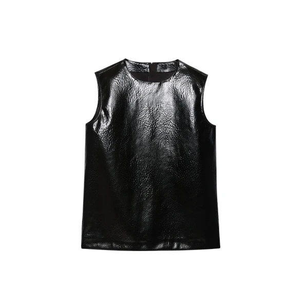Amaris Crackled Faux Leather Tank Top - Black