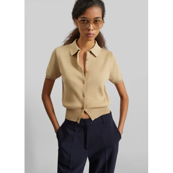 The Frankie Shop Amelot Knit Short Sleeve Cardigan – Beige, view 2