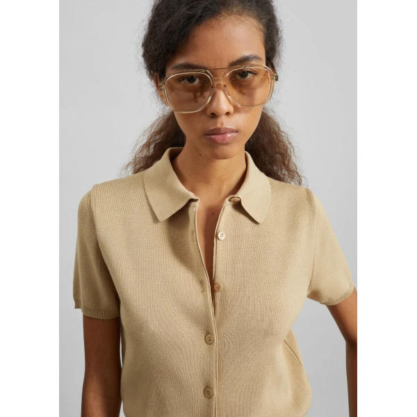 The Frankie Shop Amelot Knit Short Sleeve Cardigan – Beige, view 4