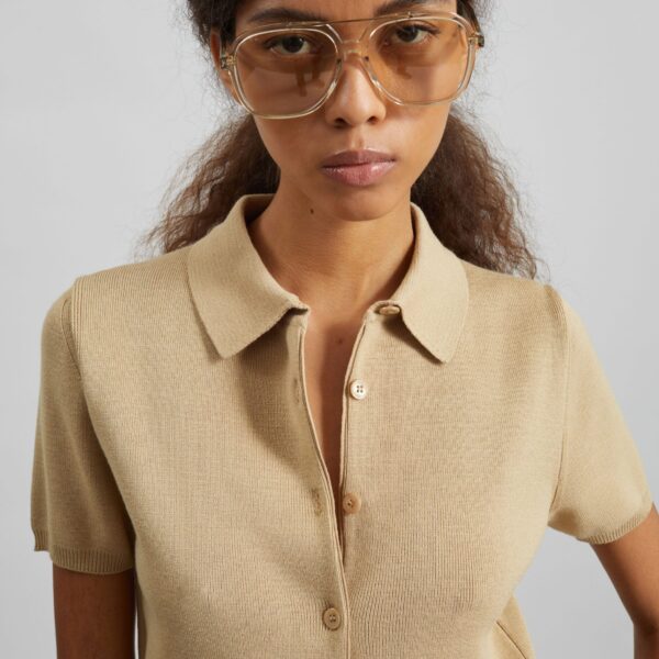 The Frankie Shop Amelot Knit Short Sleeve Cardigan - Beige - Oversized Minimalist Knitwear in Beige - Shop at Coveti
