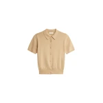 The Frankie Shop Amelot Knit Short Sleeve Cardigan - Beige - Oversized Minimalist Knitwear in Beige - Shop at Coveti