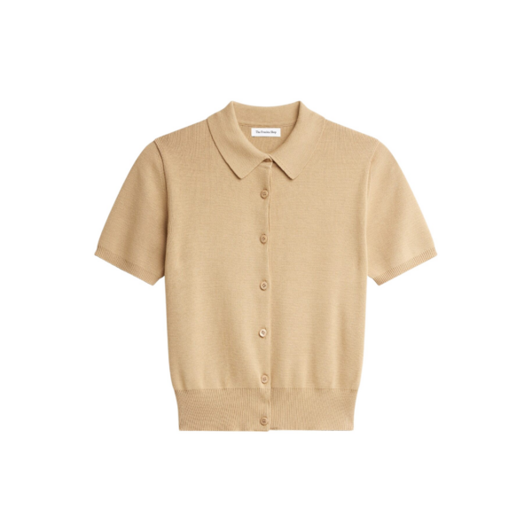The Frankie Shop Amelot Knit Short Sleeve Cardigan - Beige - Oversized Minimalist Knitwear in Beige - Shop at Coveti
