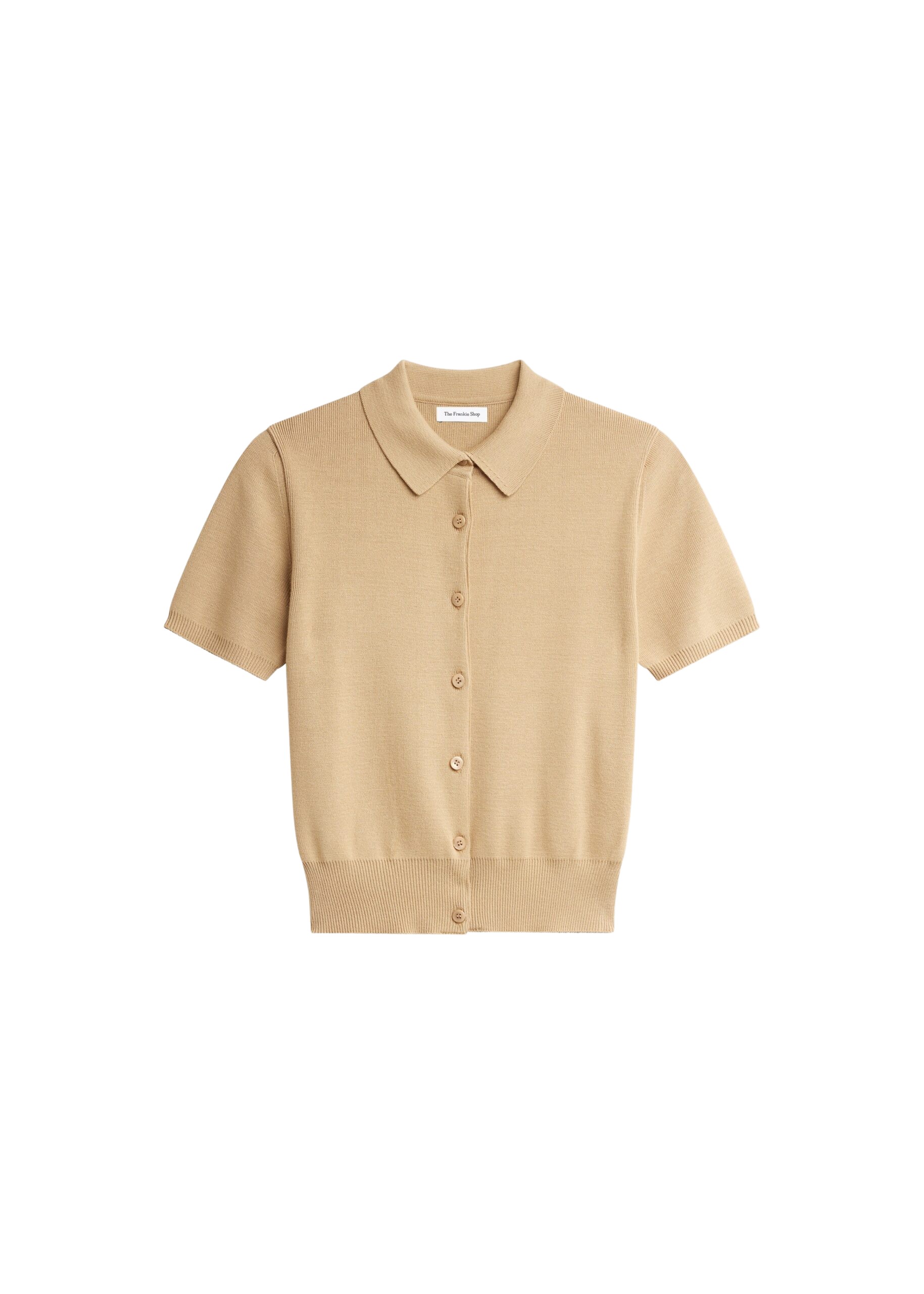 The Frankie Shop Amelot Knit Short Sleeve Cardigan - Beige - Oversized Minimalist Knitwear in Beige - Shop at Coveti