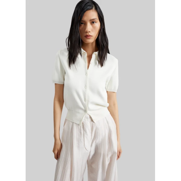 The Frankie Shop Amelot Knit Short Sleeve Cardigan – White, view 2