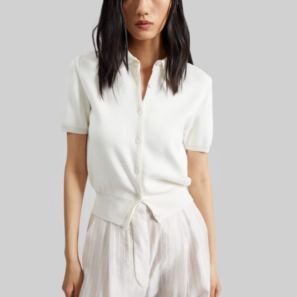 The Frankie Shop Amelot Knit Short Sleeve Cardigan - White - Oversized Minimalist Knitwear in White - Shop at Coveti