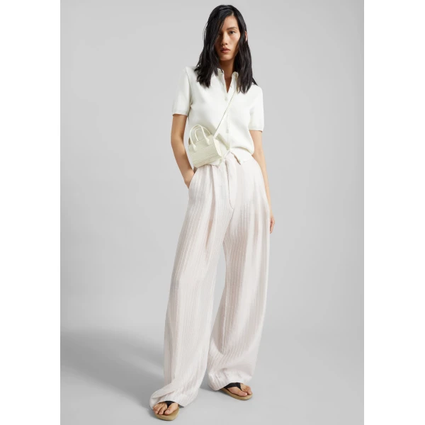 The Frankie Shop Amelot Knit Short Sleeve Cardigan – White, view 3