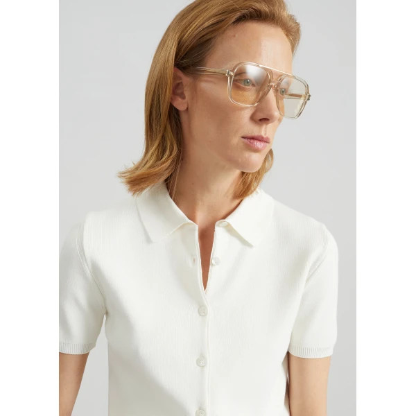 The Frankie Shop Amelot Knit Short Sleeve Cardigan – White, view 4