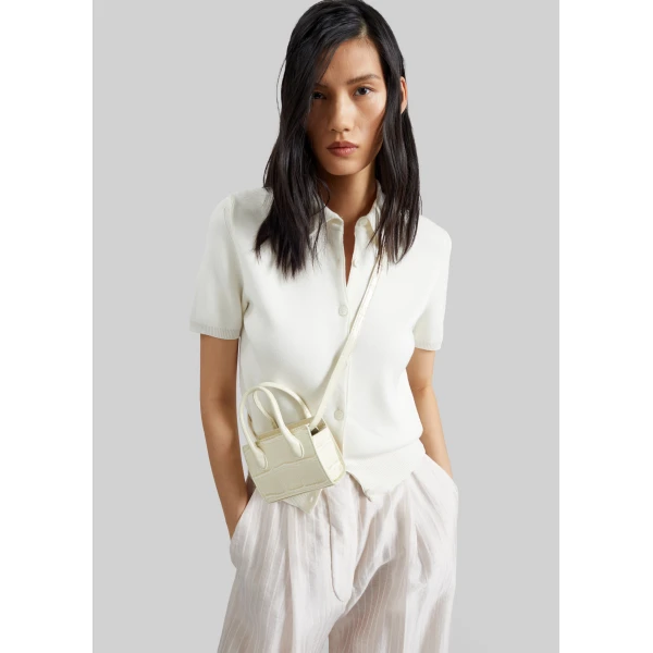 The Frankie Shop Amelot Knit Short Sleeve Cardigan – White, view 5