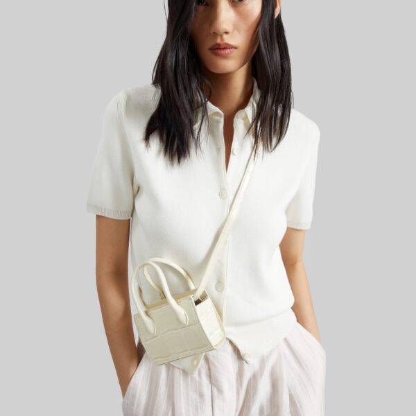The Frankie Shop Amelot Knit Short Sleeve Cardigan - White - Oversized Minimalist Knitwear in White - Shop at Coveti