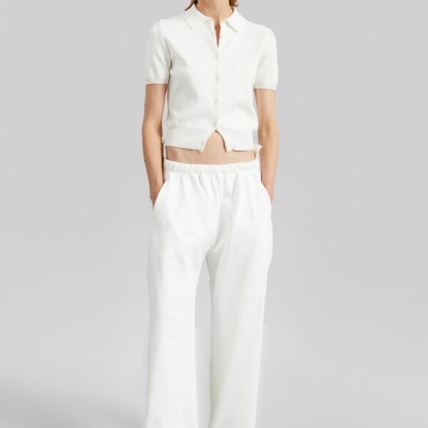 The Frankie Shop Amelot Knit Short Sleeve Cardigan - White - Oversized Minimalist Knitwear in White - Shop at Coveti