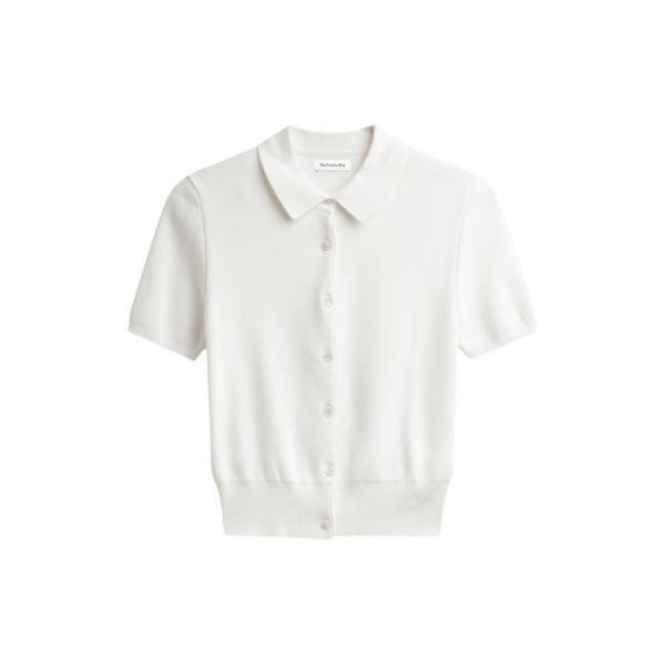 The Frankie Shop Amelot Knit Short Sleeve Cardigan - White - Oversized Minimalist Knitwear in White - Shop at Coveti