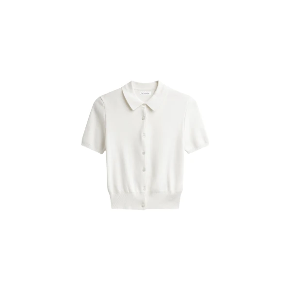 The Frankie Shop Amelot Knit Short Sleeve Cardigan - White - Oversized Minimalist Knitwear in White - Shop at Coveti