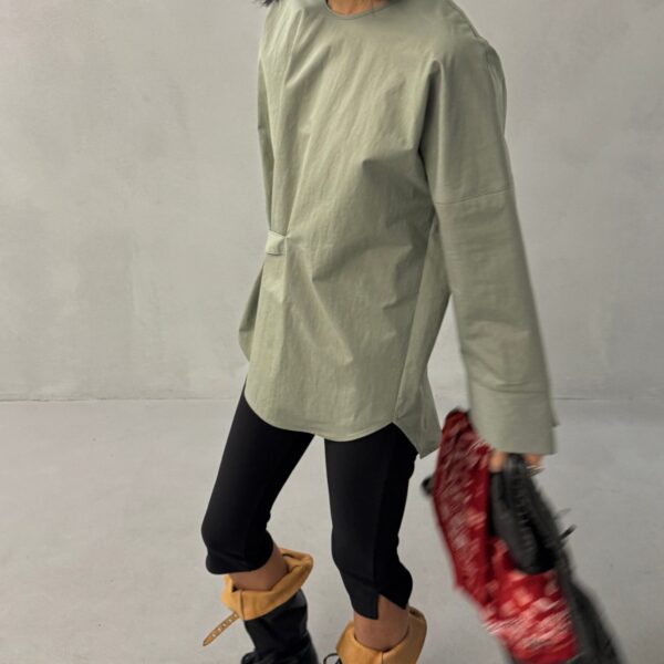 The Frankie Shop Ames Belted Top - Sage - Oversized Minimalist Tops in Green - Shop at Coveti