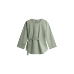 The Frankie Shop Ames Belted Top - Sage - Oversized Minimalist Tops in Green - Shop at Coveti