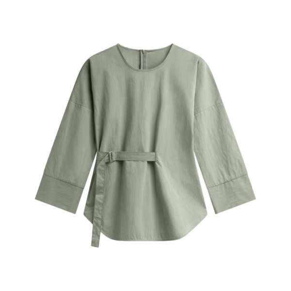 The Frankie Shop Ames Belted Top - Sage - Oversized Minimalist Tops in Green - Shop at Coveti