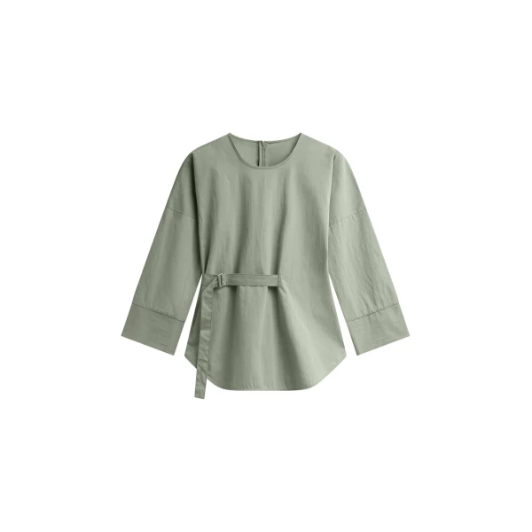 The Frankie Shop Ames Belted Top - Sage - Oversized Minimalist Tops in Green - Shop at Coveti