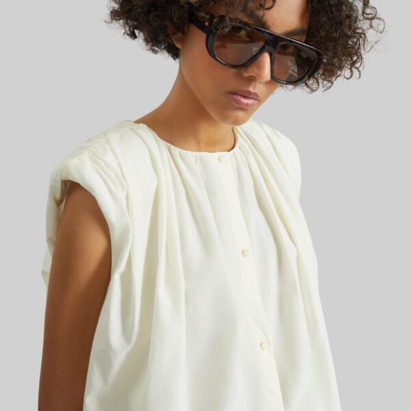 The Frankie Shop Anca Gathered Blouse - Ivory - Oversized Minimalist Tops in Ivory - Shop at Coveti