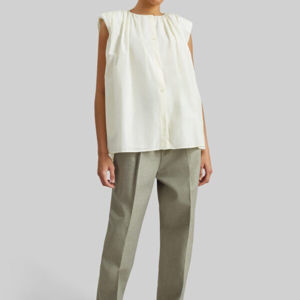 The Frankie Shop Anca Gathered Blouse - Ivory - Oversized Minimalist Tops in Ivory - Shop at Coveti