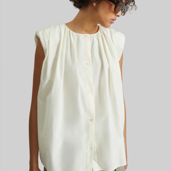 The Frankie Shop Anca Gathered Blouse - Ivory - Oversized Minimalist Tops in Ivory - Shop at Coveti