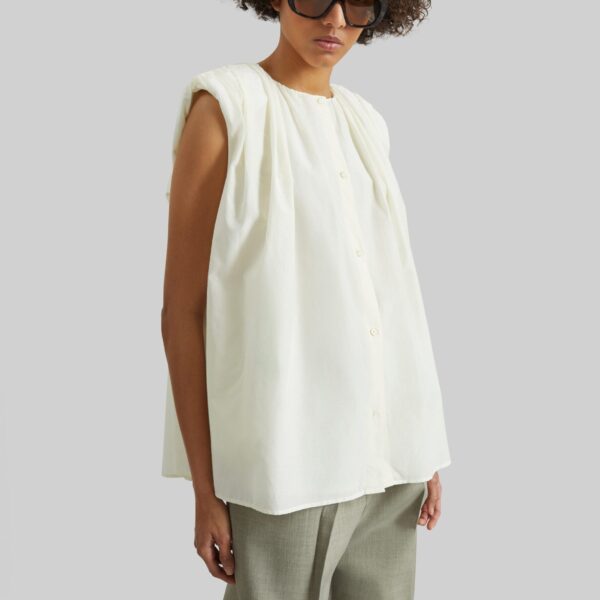 The Frankie Shop Anca Gathered Blouse - Ivory - Oversized Minimalist Tops in Ivory - Shop at Coveti