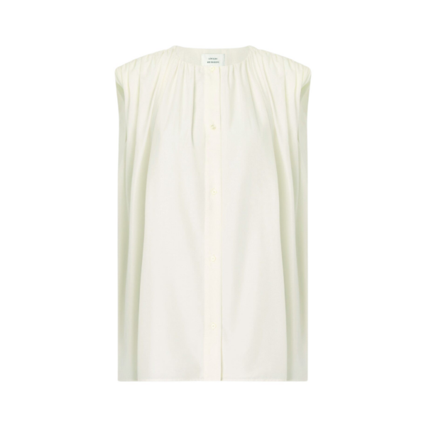 The Frankie Shop Anca Gathered Blouse - Ivory - Oversized Minimalist Tops in Ivory - Shop at Coveti