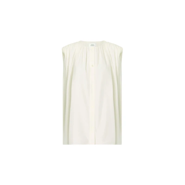 The Frankie Shop Anca Gathered Blouse - Ivory - Oversized Minimalist Tops in Ivory - Shop at Coveti