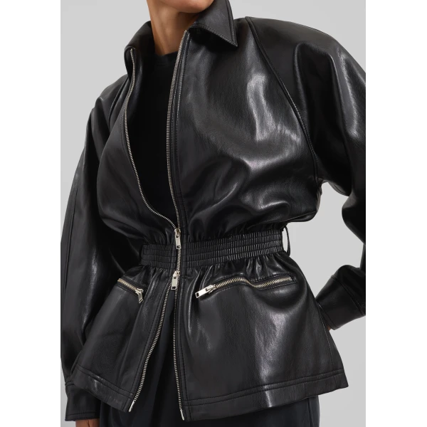The Frankie Shop Annette Faux Leather Peplum Jacket – Black, view 4
