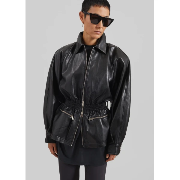 The Frankie Shop Annette Faux Leather Peplum Jacket – Black, view 6