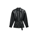 The Frankie Shop Annette Faux Leather Peplum Jacket - Black - Oversized Minimalist Jackets in Black - Shop at Coveti