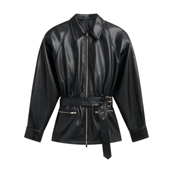 The Frankie Shop Annette Faux Leather Peplum Jacket - Black - Oversized Minimalist Jackets in Black - Shop at Coveti