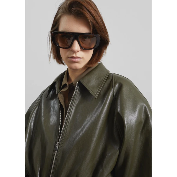 The Frankie Shop Annette Faux Leather Peplum Jacket – Olive, view 6