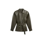 The Frankie Shop Annette Faux Leather Peplum Jacket - Olive - Oversized Minimalist Jackets in Green - Shop at Coveti
