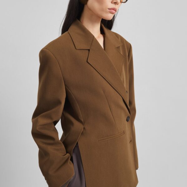 The Frankie Shop Antwerp Wrap Blazer - Brown - Oversized Minimalist Jackets in Beige - Shop at Coveti
