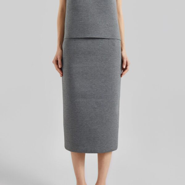 The Frankie Shop Anya Neoprene Midi Skirt - Grey Melange - Oversized Minimalist Skirts in Grey - Shop at Coveti