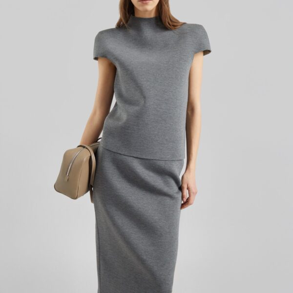 The Frankie Shop Anya Neoprene Midi Skirt - Grey Melange - Oversized Minimalist Skirts in Grey - Shop at Coveti