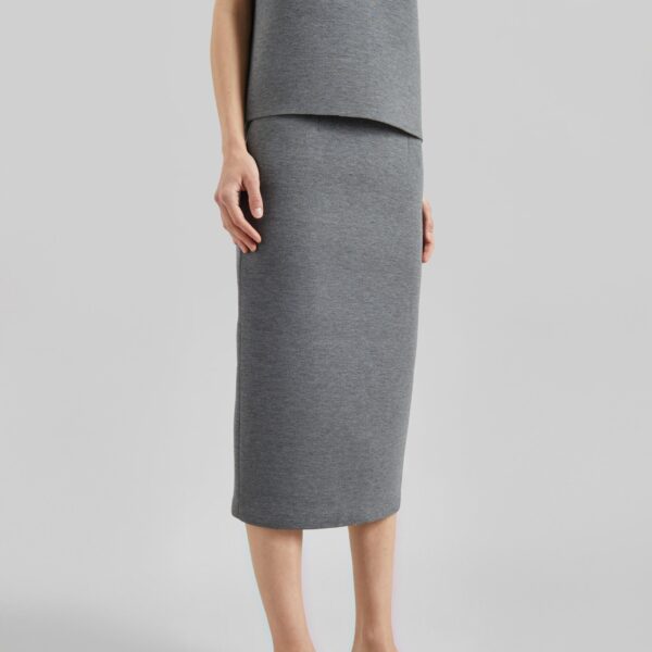 The Frankie Shop Anya Neoprene Midi Skirt - Grey Melange - Oversized Minimalist Skirts in Grey - Shop at Coveti