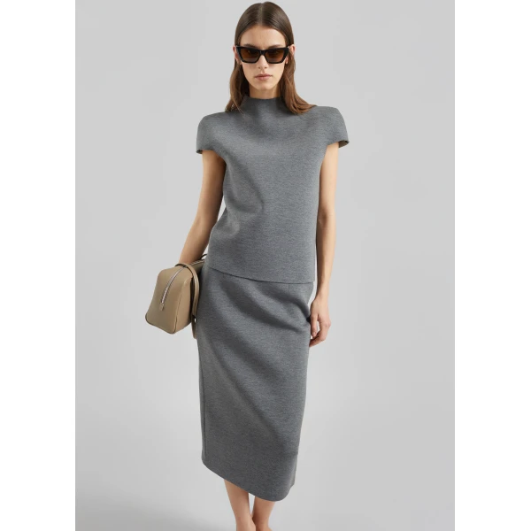 The Frankie Shop Anya Neoprene Sculpted Sleeve Top – Grey Melange, view 3
