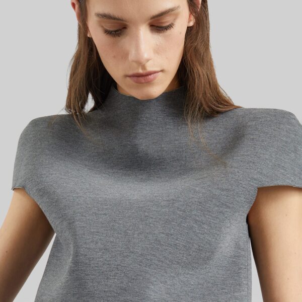 The Frankie Shop Anya Neoprene Sculpted Sleeve Top - Grey Melange - Oversized Minimalist Tops in Grey - Shop at Coveti