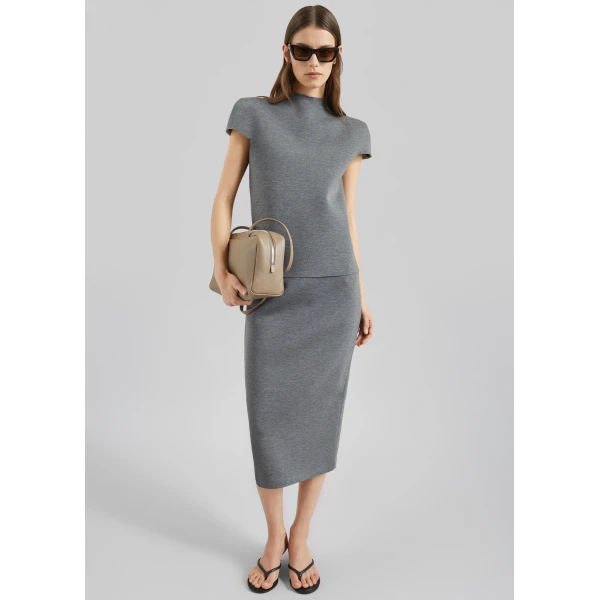 The Frankie Shop Anya Neoprene Sculpted Sleeve Top – Grey Melange, view 5