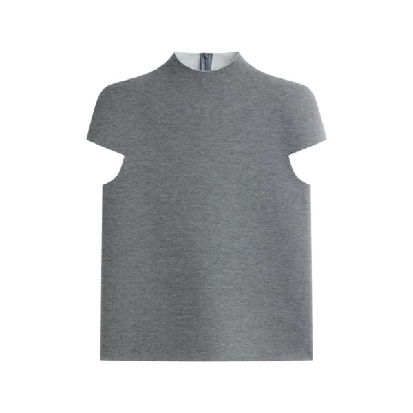 The Frankie Shop Anya Neoprene Sculpted Sleeve Top - Grey Melange - Oversized Minimalist Tops in Grey - Shop at Coveti