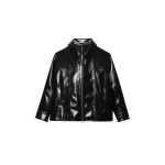 The Frankie Shop Arbor Crackled Faux Leather Jacket - Black - Oversized Minimalist Jackets in Black - Shop at Coveti