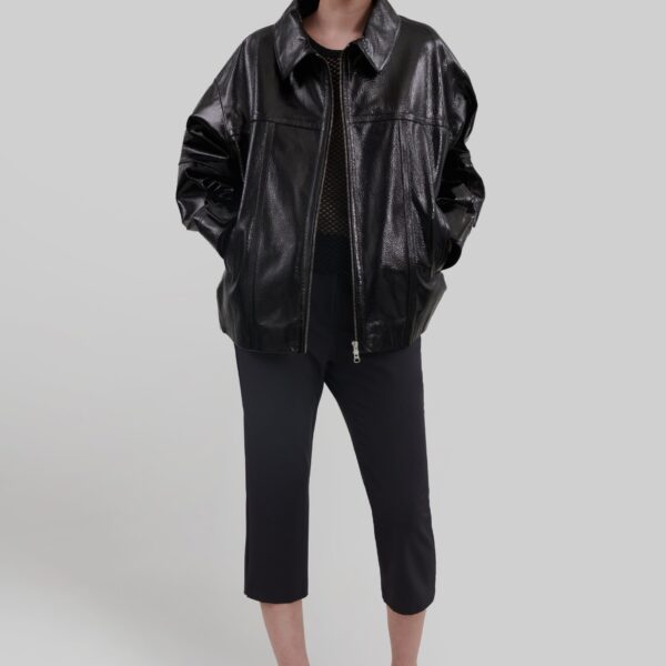 The Frankie Shop Arbor Crackled Faux Leather Jacket - Black - Oversized Minimalist Jackets in Black - Shop at Coveti