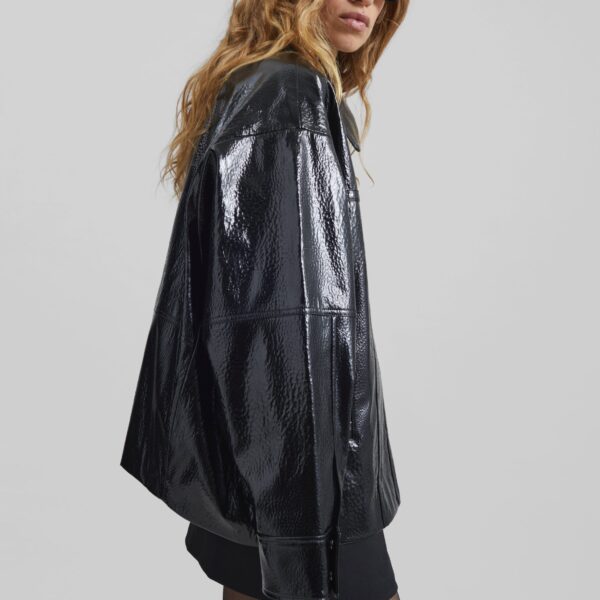 The Frankie Shop Arbor Crackled Faux Leather Jacket - Black - Oversized Minimalist Jackets in Black - Shop at Coveti