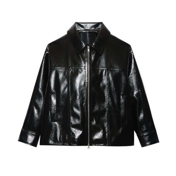 The Frankie Shop Arbor Crackled Faux Leather Jacket - Black - Oversized Minimalist Jackets in Black - Shop at Coveti