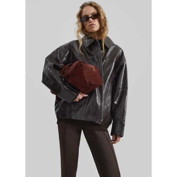 The Frankie Shop Arbor Crackled Faux Leather Jacket – Brown, view 2