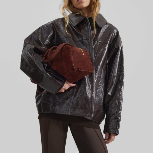 The Frankie Shop Arbor Crackled Faux Leather Jacket - Brown - Oversized Minimalist Jackets in Beige - Shop at Coveti